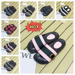 New Double Web Blondie Slides sandals mens designer slippers Leather Pink white Canvas Black Beige Ebony summer beach slipper flats womens slide shoes sandal