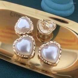 Stud Earrings Imitation Pearls Heart Retro Hammered Alloy Oriental Female Earring Jewellery