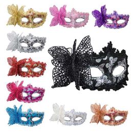 Sleep Masks Wedding Women Glitter Powder Half Face Eye Mask Cover With Butterfly Flower Diamond Lace Design Cosplay Dance For Party Decor J230602