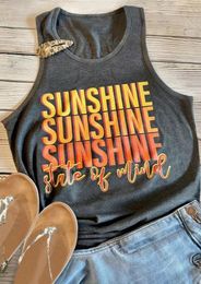 Tops Sunshine State Of Mind Tank & Camis Women Sleeveless ONeck Letter Casual Vest Letter Tank Tops Vintage Top Clothing Grey Tee