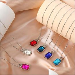 Pendant Necklaces Korean Diamond Square Shape Women Long Hollow Out Alloy Sweater Chains Female Business Party Retro Clavicle Neck A Dhwcz