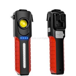 Powerful multifunctional Flashlight Outdoor Survival Safety Hammer Tool Rechargeable Flashlights Magentic Repair Lights Mini COB Lights Alkingline