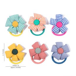 2PCS Hair Accessories Plaid Flower Elastic Bands for Baby Girls Sweet Scrunchies Children Cute Rubber Kids