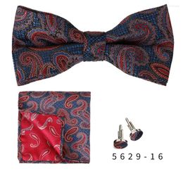 Bow Ties Classic For Men Pre-Tied Male Bowtie Silk Butterfly Pocket Square Cufflinks Set Jacquard Paisley Floral Plaid Mens Tie