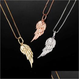 Pendant Necklaces Personalized 925 Sterling Sier Feather Wing Necklace Hip Hop Jewelry Accessories For Men Women Charm 14K Rose Gold Dhend