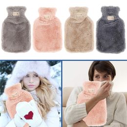 Animals 800/1800ml Plush Faux Fur Hand Warmer Winter Hot Water Bottles Pure Natural Rubber Cosy Grey Cover Back Neck Waist Hand Bed Warm