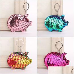 Key Rings Glitter Pig Shape Keychain Cute Sequins Chain Gifts For Women Girls Keychains Car Bag Accessories Ring 4 Colours Drop Deliv Dhlwj