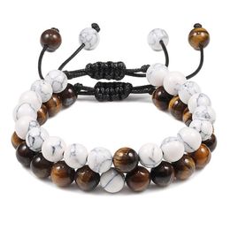 Beaded 2Pcs/Set Men Tiger Eye Stone Bracelet Adjustable Rope Braided Black Lava Yinyang Beads Couple Bracelets Bangles Jewelry Drop D Dh1Z2