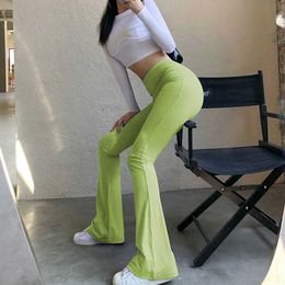 Capris Lucifer Green High Waist Bodycon Summer Fashion Street Clothing Tight Flare Pants Women's Solid Casual Wide Leg Trousers P230602