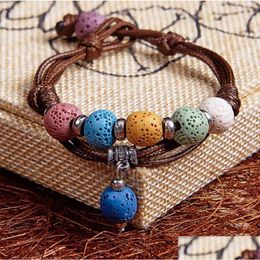 Beaded Fashion Colorized Lava Stone Beads Bracelet Per Essential Oil Diffuser Mtilayers Charms Accessories Jewelry Women Drop Delive Dhfl4