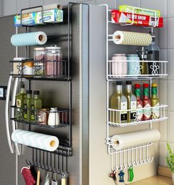 Hooks Rails 4/5/6 Layers Refrigerator Rack Kitchen Multi-functional Side Shelf Storage Shelf Multi-Layer Sidewall Spice Holder Napkin Rack 230603