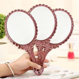 Mirrors CX155 hot European Style Vintage Handheld Roses Mirror Princess Women Girls Oval Vanity Makeup Cosmetic Tool with AntiSlip