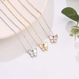 Pendant Necklaces Butterfly Necklace For Women Imitation Pearls Gold Rose Silver Colour Titanium Steel Sweet Jewellery Lover Gift(GN241)