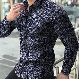 Men's Casual Shirts Fashion Printed Floral For Men Spring Autumn Blouse Button Lapels Collar Male Long Sleeve Shirt