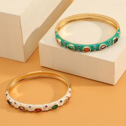 Bangle Vintage Classic Wide Bracelet Bangles For Women Trend Luxury Colourful Zircon Inlay Bacelets Fashion Gold Jewellery Accessories 1Pc