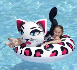 hot inflatable kitty swim ring mattress cute cat swim circle tubes swimming pool floats animal seat rings water sports party beach toy