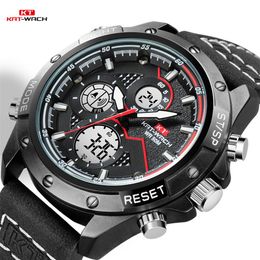 KT Watches Men Wrist Watch Quartz Sport Leather Gifts Luxury Waterproof Chronograph Analogue Digital Mans Watch Black KT1805307w