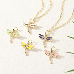 Golden Dragonfly Necklace Pendant Copper Zirconia Enamel Animal Shape Necklace For Women Summer Party Jewellery Gifts