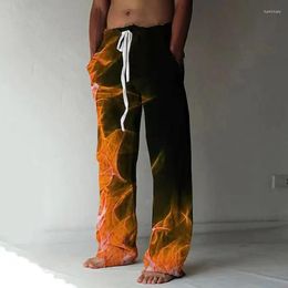 Men's Pants Men Hip Hop Wide Leg Fashion Loose Straight Oversized Trousers Hard Linen Vintage 3D Cool Print Streetwear