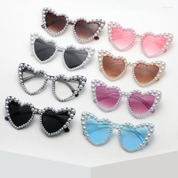 Sunglasses Love Inlaid Pearl Oversized Round Women Elegant Brand Designer Glasses UV400 Pink Eyewear Beach Shades