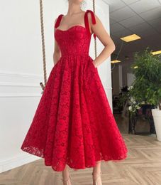 Casual Dresses 2023 Sexy Lace-up Dress Red Lace Summer Backless Waist Chest Cotton Elegant Party For Women