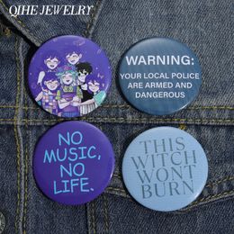 Cartoon Tinplate Pins Soft Button Brooch Jewellery Gift Custom Women No Music No Life Letter Quote Backpack Hat Lapel Accessories