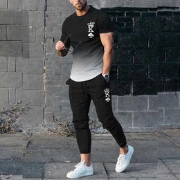 Tracksuits Men's Tracksuit 3D Printing 2-Piece Sweatshirt Short Sleeve Street Fashion Tshirt Pants Set P230603