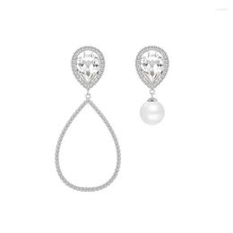 Stud Earrings 2023 Fashion Drop-shaped Zircon Asymmetric Large Circle Pendant Pearl Women Trend Elegant All-match Jewelry Gifts