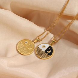 Pendant Necklaces 2023 Trendy Day Night Sun Moon Water Wave 18K Gold Plated Stainless Steel Waterproof For Women