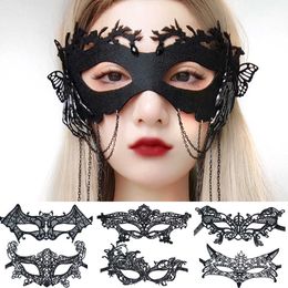 Sleep Masks Sexy Black Lace Tassels Eyemasks Eyewear Women Lady Adult Party Cosplay Tassel Long Ribbon Masks Nightclub Queen Eye Mask J230602