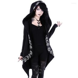 Women's Hoodies Gothic Black Witch Coat Jacket Women Sweatshirts Loose Hooded Autumn Moon Printed Female Punk Irregular Long Hoodie