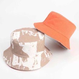 Wide Brim Hats LDSLYJR Cotton Graffiti Printing Bucket Fisherman Outdoor Travel Men's and Women's Sun Hat 329 G230603