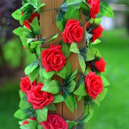 Decorative Flowers 245CM/lot Artificial Rose Vine With Green Leaves For Home Wedding Decoration Fake Diy Hanging Garland