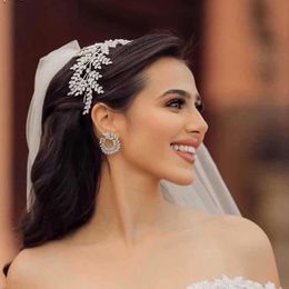 Fashion Bride Headband Crystal Leaf Hair Band Sliver Rhinestone Bride Headwear for Wedding Jewelry