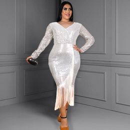 Tops Plus Size Women Sequin Dresses Fringe Tassels Party Dresses Female Fashion Elegant Evening Gowns 2022 Fall Casual Club Outwear