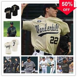 Xflsp GlaA3740 NCAA Vanderbilt Commodores Baseball CWS White Gold Black Jersey 22 Jack Leiter's 7 Swanson 2 Harrison Ray 80 Rocker 13 Buehler 14 Price