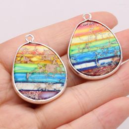 Pendant Necklaces 5PCS Wholesale Natural Stones Emperor Stone Fat Drop Gilt Edge Connector For Jewelry Making DIY Accessories Charm Gift