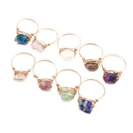 Band Rings Irregar Natural Energy Crystal Stone Gold Plated Handmade Ring For Women Girl Fashion Party Club Decor Jewelry Drop Delive Dhnvy