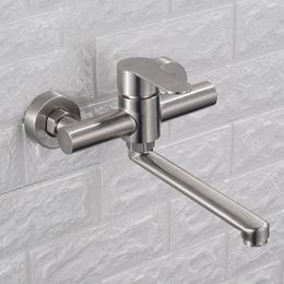 Bathroom Sink Faucets 304 Stainless Steel Kitchen Faucet And Cold Entering The Wall Rotatable Dish-washing