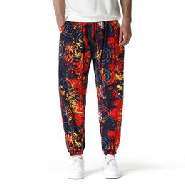 Pants Harem Pant Men Fashion Pattern Print Drawstring Tieup Waist Trousers For Man Autumn Casual Lantern Pants Male Streetwear Summer