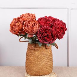 Decorative Flowers Simulation Silk Green Plant Flower Arrangement Artificial Burnt Edge Peony Wedding Pography Bouquet Home Garden