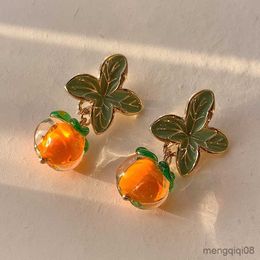 Charm Creative Persimmon Orange Colour Flower Stud Earrings For Women Painting Glazed Glass Jewellery R230603