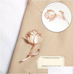 Pins Brooches Exquisite Rose Flower Opal Stone Rhinestone Brooch For Women Pins Fashion Clothing Wedding Jewellery Accessories Femme Dhi5H