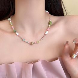 Chains Korean Fashion Colourful Cute Seed Beads Chain Choker Necklace For Women Baroque Simulated Pearls Beaded Collar Boho Jewellery