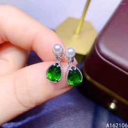 Stud Earrings Fine Jewellery 925 Pure Silver Chinese Style Natural Diopside Girl Luxury Trendy Pearl Water Drop Gem Ear Support De