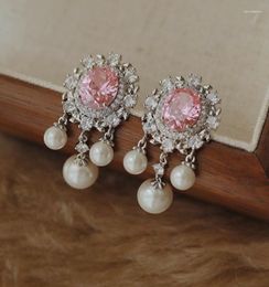 Dangle Earrings French Literary Romance Niche Design For Women Luxury Pearl Pink Waterdrop Pendant Summer Sweet Eardrop