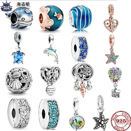 For pandora charms authentic 925 silver beads stitch Bead New Seashell Turtle Starfish Whale Dolphin Pendant Bracelet Charm