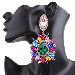 Dangle Chandelier Big Earrings Elegant Purple Crystal Clip on Women Earring Pink Water Drop Huge Fashion Jewellery for Beauty pageant Drag queen 230602