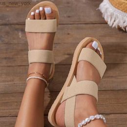 Women's Fashion Summer Beach Linen Flats Sandals Elegant Elastic band Slingback Slides Outdoor Simple Comfy stretch Lovely Shoes L230518