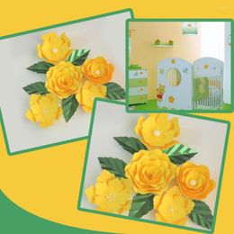 Decorative Flowers Handmade Yellow Easy Made DIY Paper Green Leaves Set 4 Nursery Wall Deco Baby Shower Girls Room Backdrop Video Tutorials